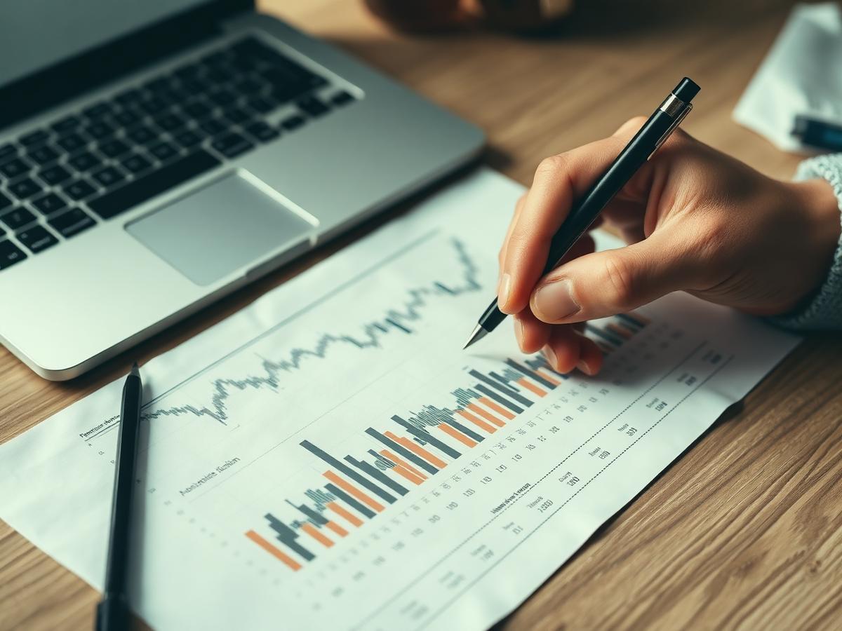 Mesa de trabalho com gráficos econômicos impressos